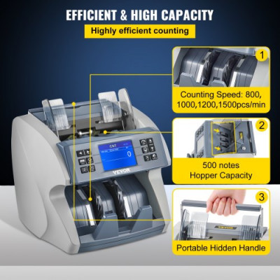 Contador de Dinero >800 pcs / min Detector Billetes Falsos Contador de Efectivo 7 kg ≤50W Contador de Billetes Incluye Detección Integrada