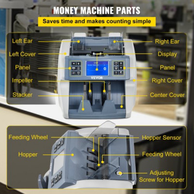 Contador de Dinero >800 pcs / min Detector Billetes Falsos Contador de Efectivo 7 kg ≤50W Contador de Billetes Incluye Detección Integrada