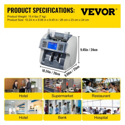 Contador de Dinero >800 pcs / min Detector Billetes Falsos Contador de Efectivo 7 kg ≤50W Contador de Billetes Incluye Detección Integrada