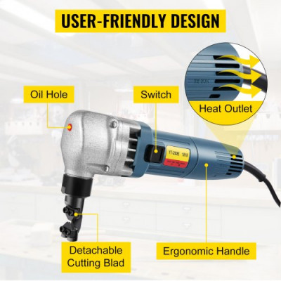 VEVOR Cizalla Nibbler de Metal 1,8 mm 380W Giratorio 360º Cizalla de Punzonadora Eléctrica 1800 RPM 27,5 x 17 x 7 cm Cortador de Nibbler para Chapa Metálica, Acero, Cobre, Aluminio, Plástico y Vidrio