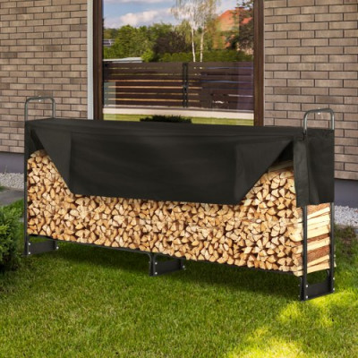 Estante de Almacenamiento de Leña 259x36x117 cm Marco de Acero Soporte de Leña con Funda Impermeable 600D Oxford Leñero para Chimenea para 1/2 Cuerda de Leña Carga de 300 kg para Jardín Terraza