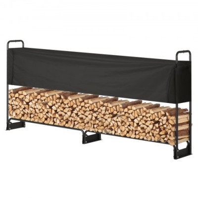 Estante de Almacenamiento de Leña 259x36x117 cm Marco de Acero Soporte de Leña con Funda Impermeable 600D Oxford Leñero para Chimenea para 1/2 Cuerda de Leña Carga de 300 kg para Jardín Terraza