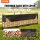 Buy Firewood Storage Rack 386x36x117 cm Steel Frame Firewood Holder with Waterproof 600D Oxford Cover Firewood Storage Rack for 3/4 Rope of Firewood Load 400kg for Garden Patio