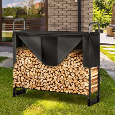 Estante de Almacenamiento de Leña 132x36x117 cm Marco de Acero Soporte de Leña con Funda Impermeable 600D Oxford Leñero para Chimenea para 1/4 Cuerda de Leña Carga de 200 kg para Jardín Terraza