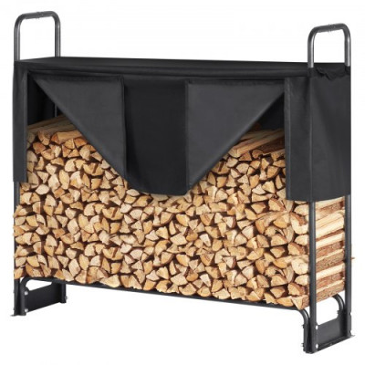 Estante de Almacenamiento de Leña 132x36x117 cm Marco de Acero Soporte de Leña con Funda Impermeable 600D Oxford Leñero para Chimenea para 1/4 Cuerda de Leña Carga de 200 kg para Jardín Terraza