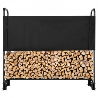 Estante de Almacenamiento de Leña 132x36x117 cm Marco de Acero Soporte de Leña con Funda Impermeable 600D Oxford Leñero para Chimenea para 1/4 Cuerda de Leña Carga de 200 kg para Jardín Terraza