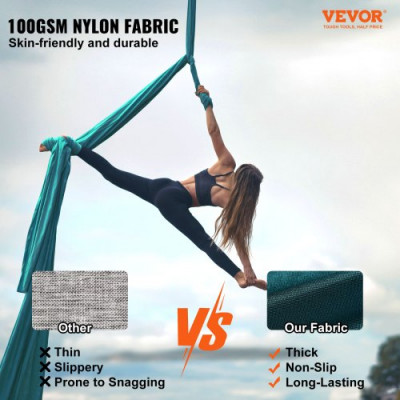 VEVOR Hamaca aérea de yoga 10 x 2,8 m Kit de columpio de yoga con inversión de danza aérea Nylon 100 g/m² Carga 1000 kg Vuelo aéreo antigravedad para fitness Culturismo Pilates oscuro Gimnasio, Verde