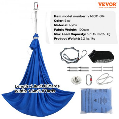 VEVOR Hamaca aérea de yoga 2,8 x 1,6 m Kit de columpio de yoga con inversión de danza aérea Nylon 100 g/m² Capacidad de carga 250 kg Vuelo aéreo antigravedad para fitness, culturismo, pilates, gimnasi