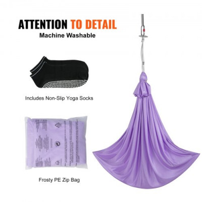 VEVOR Hamaca aérea de yoga 2,8 x 1,6 m Kit de columpio de yoga con inversión de danza aérea Nylon 100 g/m² Carga 250 kg Vuelo aéreo antigravedad para fitness Culturismo Pilates Gimnasio Hogar, Púrpura