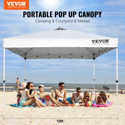 VEVOR Carpa Gazebo Emergente 304,8x304,8 cm Toldo para Cenador Tela Recubierta de Plata PU 250D Marco de Acero al Carbono con Bolsa con Ruedas 4 Sacos de Arena para Exterior, Jardín, Camping, Blanco