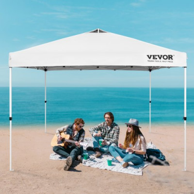 VEVOR Carpa Gazebo Emergente 304,8x304,8 cm Toldo para Cenador Tela Recubierta de Plata PU 250D Marco de Acero al Carbono con Bolsa con Ruedas 4 Sacos de Arena para Exterior, Jardín, Camping, Blanco