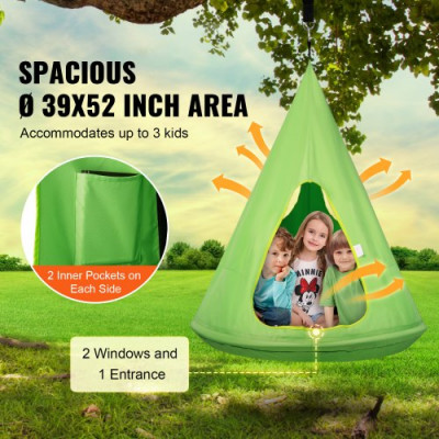 VEVOR Hamaca Nido para Niños 100x132 cm Columpio Colgante Interior Exterior Capacidad de Carga 113 kg con Cuerda Ajustable Instalación Sencilla para Salón, Dormitorio, Césped, Jardín, Madera, Verde