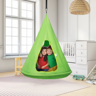 VEVOR Hamaca Nido para Niños 100x132 cm Columpio Colgante Interior Exterior Capacidad de Carga 113 kg con Cuerda Ajustable Instalación Sencilla para Salón, Dormitorio, Césped, Jardín, Madera, Verde