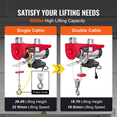 Polipasto eléctrico VEVOR 880lbs Cabrestante de grúa con control remoto inalámbrico 850W 220V
