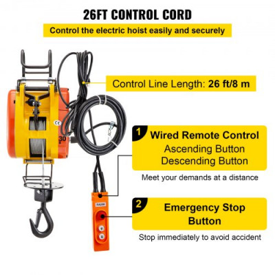 Polipasto Eléctrico Cabrestante Eléctrico 230kg con Sistema de Tracción de Cable de 30m, Elevador Eléctrico Capacidad 507 lb/ 230 kg, Montacargas Eléctrico para Garage