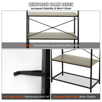 VEVOR Estante para Panaderos de 4 Niveles Estante de Almacenamiento de Servicios 84x40x170cm Estantería de Cocina Industrial con 10 Ganchos Capacidad de 105kg Estante con Soporte para Horno Microondas