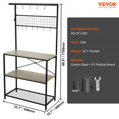 VEVOR Estante para Panaderos de 4 Niveles Estante de Almacenamiento de Servicios 84x40x170cm Estantería de Cocina Industrial con 10 Ganchos Capacidad de 105kg Estante con Soporte para Horno Microondas