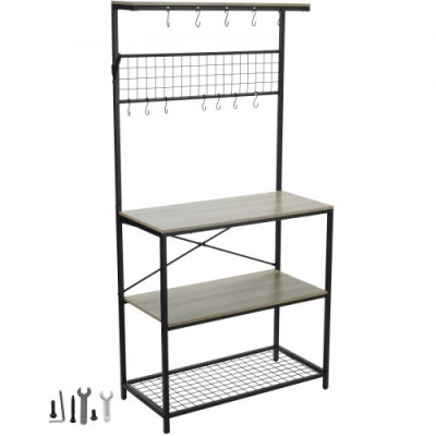 VEVOR Estante para Panaderos de 4 Niveles Estante de Almacenamiento de Servicios 84x40x170cm Estantería de Cocina Industrial con 10 Ganchos Capacidad de 105kg Estante con Soporte para Horno Microondas