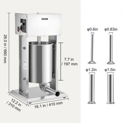 Embutidor de salchichas eléctrico VEVOR 10L Máquina de salchichas de velocidad variable Acero inoxidable