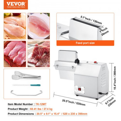 VEVOR Ablandador de Carne Comercial de Acero Inoxidable 304 con Pinza para Carne, Cepillo de Limpieza y Bandeja, Máquina Ablandadora de Carne Eléctrica de 750W para Carne de Res, Pollo, Cerdo, Pescado