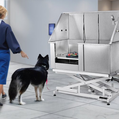 VEVOR Bañera Eléctrica para Peluquería Canina 127 cm Bañera de Acero Inoxidable para Mascotas Perros Gatos con Caja de Jabón, Grifo, Carga de 150 kg Bañera para Mascotas, Hogar, Puerta Izquierda