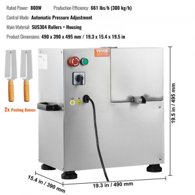 VEVOR Extractor Eléctrico de Zumo de Caña Exprimidor de Caña de Azúcar 800W 300kg/h Alto Rendimiento con 4 Rodillos Exprimidor de Cítricos de Entrada Grande para Extracción de Zumo Doméstico Comercial