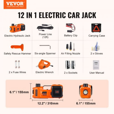 Gato Hidráulico Eléctrico de 5T con Llave de Impacto Bomba Infladora 12V