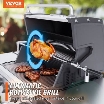 Kit de Asador Eléctrico Carga de 12 kg Asador con Motor de 9 W Velocidad de 4 rpm Kit de Asador Automático al Aire Libre de Acero Inoxidable Rotación Automática Kit Asador para Pollo Pato Pavo