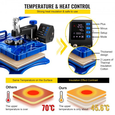 Prensa de Transferencia de Calor 38 x 30 cm Temperatura de 200 °C Máquina de Sublimación de Calor 5 en 1 50 Hz Prensa Térmica