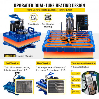 Prensa de Transferencia de Calor 38 x 30 cm Temperatura de 200 °C Máquina de Sublimación de Calor 5 en 1 50 Hz Prensa Térmica
