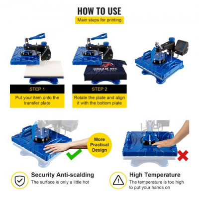 Prensa de Transferencia de Calor 38 x 30 cm Temperatura de 200 °C Máquina de Sublimación de Calor 5 en 1 50 Hz Prensa Térmica