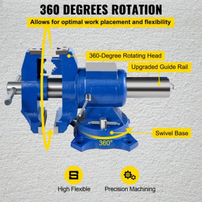 Multifuncional Banco de Cabeza Giratoria de 360° 30KN Fuerza de agarre 3000KG para Procesamiento de Máquina y de Vicio de 5 Pulgadas con Base y Herramienta Tornillo de Banco, Industrial