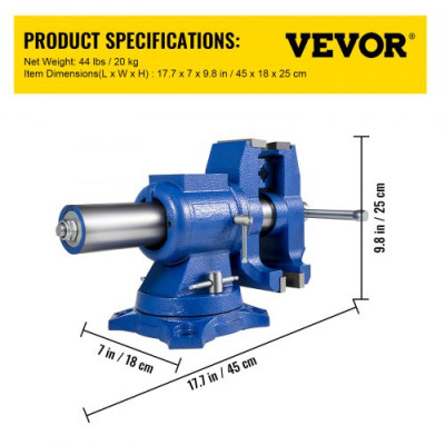 Multifuncional Banco de Cabeza Giratoria de 360° 30KN Fuerza de agarre 3000KG para Procesamiento de Máquina y de Vicio de 5 Pulgadas con Base y Herramienta Tornillo de Banco, Industrial