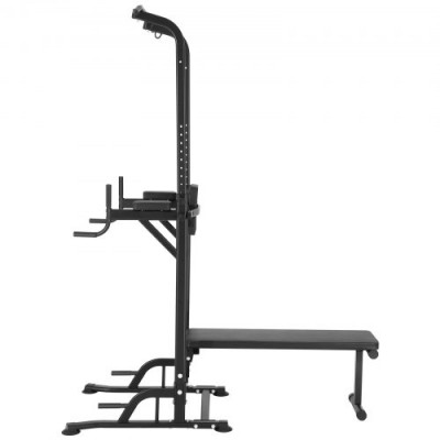 VEVOR Silla Romana con Banco Barra de Dominadas de Pie Ajustable en Altura de 10 Niveles 200 Kg Equipo de Entrenamiento de Fuerza Multifunción con Coderas en el Respaldo, Estación de Inmersión Fitness