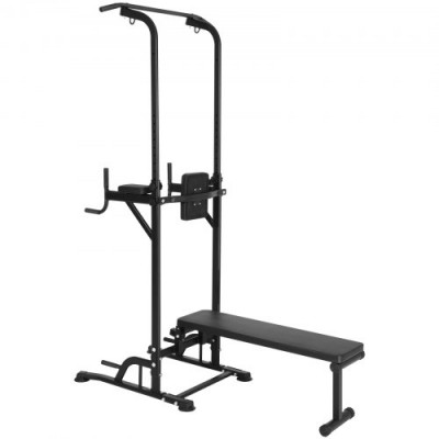 VEVOR Silla Romana con Banco Barra de Dominadas de Pie Ajustable en Altura de 10 Niveles 200 Kg Equipo de Entrenamiento de Fuerza Multifunción con Coderas en el Respaldo, Estación de Inmersión Fitness