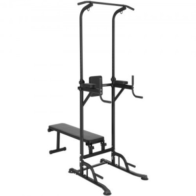 VEVOR Silla Romana con Banco Barra de Dominadas de Pie Ajustable en Altura de 10 Niveles 200 Kg Equipo de Entrenamiento de Fuerza Multifunción con Coderas en el Respaldo, Estación de Inmersión Fitness