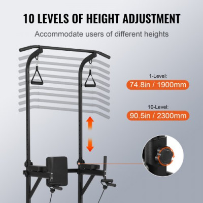 VEVOR Silla Romana, Barra de Dominadas de Pie Ajustable en Altura de 10 Niveles 200 Kg Equipo de Entrenamiento de Fuerza Multifunción con Respaldo Ajustable y Coderas, Estación de Inmersiones Fitness