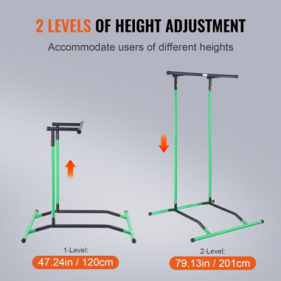 VEVOR Barra de Dominadas de Pie, Estación de Inmersión Altura Ajustable 2 Niveles Carga 100 kg, Equipo de Entrenamiento de Fuerza Multifunción, Torre de Potencia para Fitness Culturismo Hogar, Verde