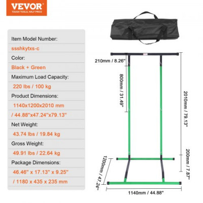 VEVOR Barra de Dominadas de Pie, Estación de Inmersión Altura Ajustable 2 Niveles Carga 100 kg, Equipo de Entrenamiento de Fuerza Multifunción, Torre de Potencia para Fitness Culturismo Hogar, Verde