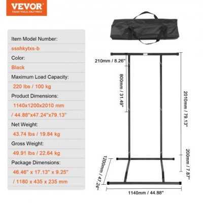 VEVOR Barra de dominadas de pie, estación de inmersión de altura ajustable de 2 niveles, carga 100 kg, equipo de entrenamiento de fuerza multifunción, torre de potencia para fitness, culturismo, negro