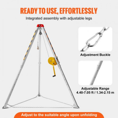 VEVOR Kit de trípode para espacios confinados, trípode de rescate de 1800 lbs, patas de 1,34 a 2,15 m, cable de 30 m, protección contra caídas de 32,8', arnés, bolsa de almacenamiento