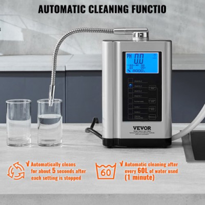 VEVOR Ionizador de Agua PH 3.5-10.5 Purificador de Agua de Ácido Alcalino ORP +500 a -650 mV Electrodo Electrolizador 5 Placas 7 Configuraciones de Agua 8000 L Sistema de Filtración Autolimpiante