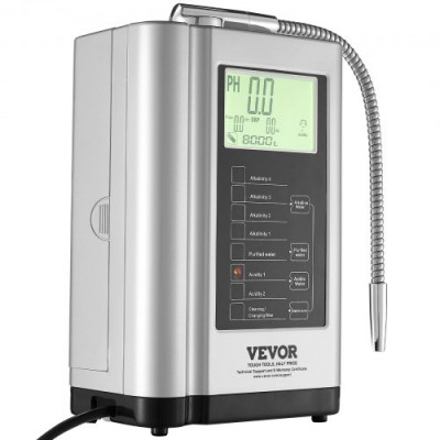 VEVOR Ionizador de Agua PH 3.5-10.5 Purificador de Agua de Ácido Alcalino ORP +500 a -650 mV Electrodo Electrolizador 5 Placas 7 Configuraciones de Agua 8000 L Sistema de Filtración Autolimpiante