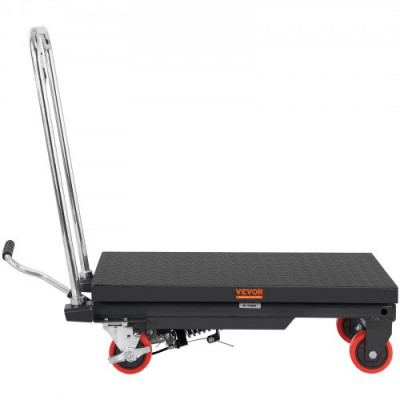 VEVOR Carro Hidráulico de Mesa Elevadora Capacidad de Carga de 230 kg Elevador Manual de Tijera Simple Altura de Elevación de 720 mm 4 Ruedas Cojín Antideslizante para Manipulación Transporte, Negro