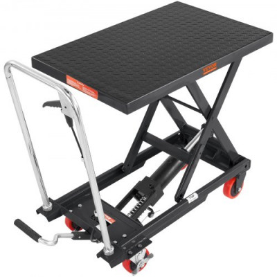 VEVOR Carro Hidráulico de Mesa Elevadora Capacidad de Carga de 230 kg Elevador Manual de Tijera Simple Altura de Elevación de 720 mm 4 Ruedas Cojín Antideslizante para Manipulación Transporte, Negro