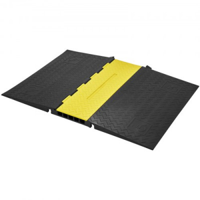 VEVOR Rampa de Protección de Cable 5 Canales Pasacables de Suelo de Goma 114,5x80x5cm Retardador de Velocidad Carga 10000kg con Tapa Superior Abatible para Carreteras, Estacionamientos, Negro/Amarillo