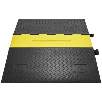 VEVOR Rampa de Protección de Cable 5 Canales Pasacables de Suelo de Goma 114,5x80x5cm Retardador de Velocidad Carga 10000kg con Tapa Superior Abatible para Carreteras, Estacionamientos, Negro/Amarillo