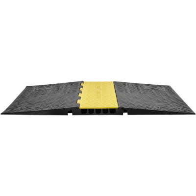 VEVOR Rampa de Protección de Cable 5 Canales Pasacables de Suelo de Goma 114,5x80x5cm Retardador de Velocidad Carga 10000kg con Tapa Superior Abatible para Carreteras, Estacionamientos, Negro/Amarillo