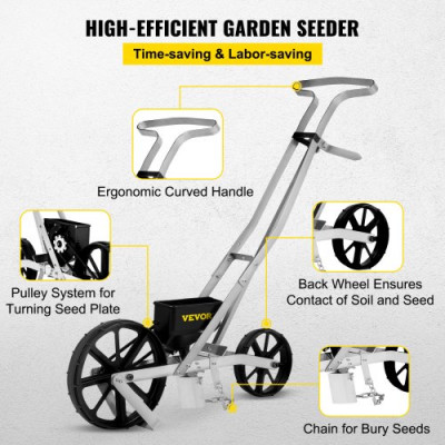 Sembradora Manual Aluminio ABS Esparcidor de Semillas 1 Hilera Altura 78-84 cm Sembradora Manual Monofila con 6 Placas de Semillas Sembradora Manual de Precisión 2 Ruedas 5 cm 6 cm para Cultivo