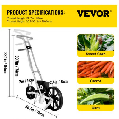 Sembradora Manual Aluminio ABS Esparcidor de Semillas 1 Hilera Altura 78-84 cm Sembradora Manual Monofila con 6 Placas de Semillas Sembradora Manual de Precisión 2 Ruedas 5 cm 6 cm para Cultivo